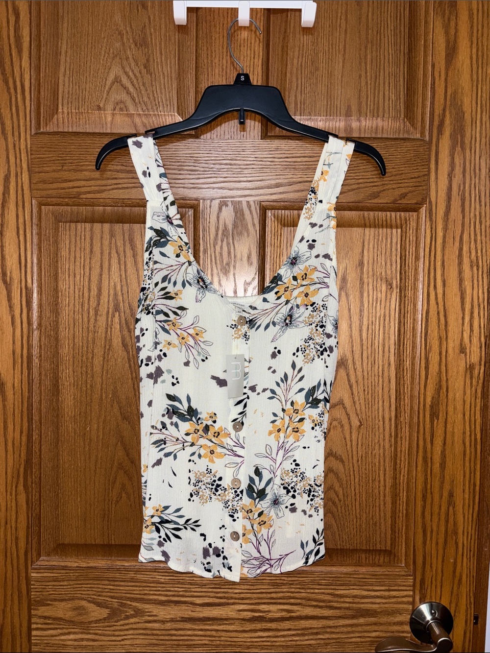 Floral Ribbed Tank Top — Cream with Yellow Floral Print